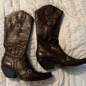 Chocolate brown gold studded, cowboy boots